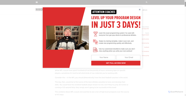 Security scan screenshot of https://robertsontrainingsystems.com/blog/ultimate-guide-nfl-combine/