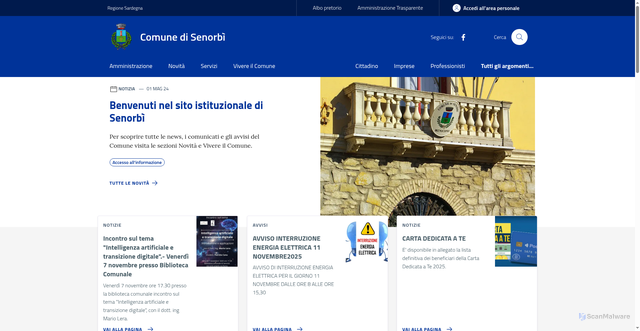 Security scan screenshot of https://www.comune.senorbi.su.it/