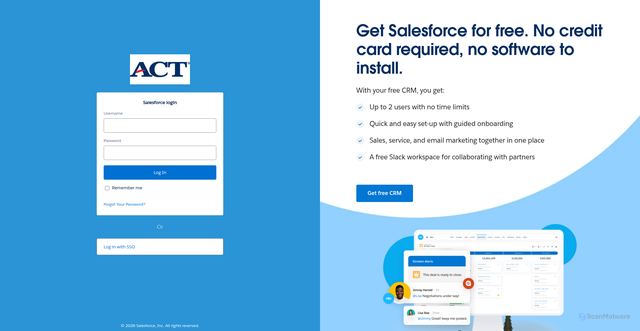 Security scan screenshot of https://actinc.my.salesforce.com