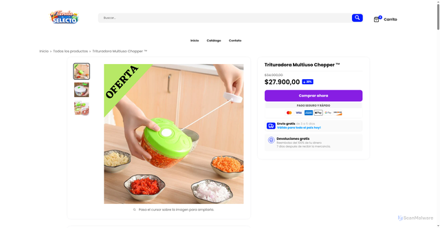 Security scan screenshot of https://tiendaselecto.store/products/trituradora-multiuso-chopper-%E2%84%A2%EF%B8%8F