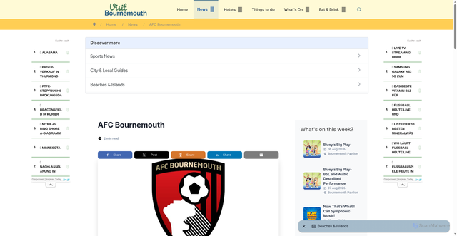 Security scan screenshot of https://www.visitbournemouth.com/news/afc-bournemouth