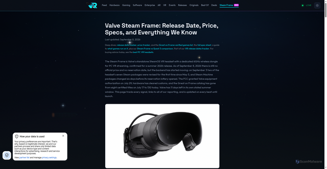 Security scan screenshot of https://vr.org/steam-frame