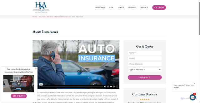 Security scan screenshot of https://www.historicsquare.com/insurance-services/personal-insurance/auto-insurance/