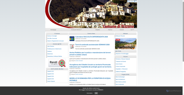 Security scan screenshot of https://www.comune.pizzone.is.it/hh/index.php