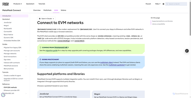 Security scan screenshot of http://metamask-docs-l8lvh00ol-consensys-ddffed67.vercel.app/sdk/evm