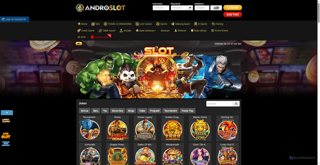 Security scan screenshot of https://androresmi.digital/desktop/game/slot/joker