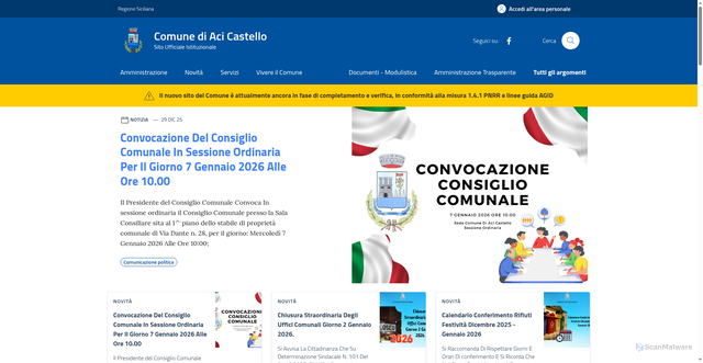 Security scan screenshot of https://www.comune.acicastello.ct.it/