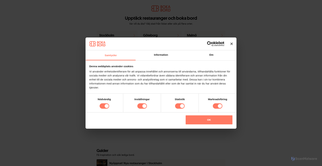 Security scan screenshot of https://bokabord.se