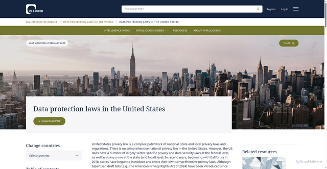Security scan screenshot of https://www.dlapiperdataprotection.com/?c=US