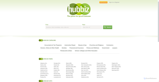 Security scan screenshot of https://hub.biz