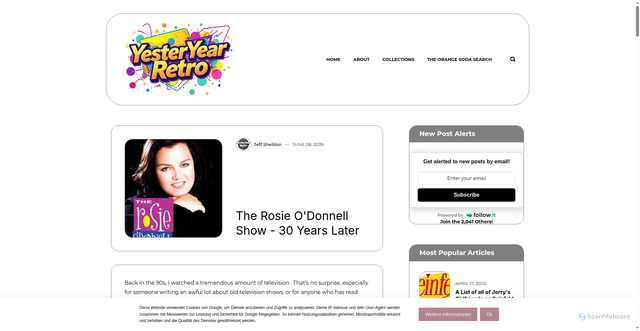 Security scan screenshot of https://www.yesteryearretro.com/2026/06/30-years-since-rosie-odonnell-show.html