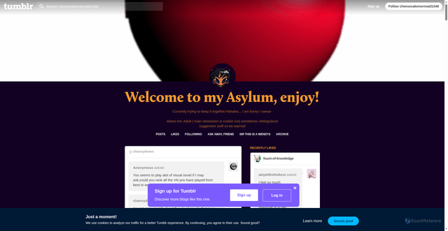 Security scan screenshot of https://cheesecakemermaid1048.tumblr.com/post/796870839254581248/you-seems-to-play-alot-of-visual-novelif-i-may