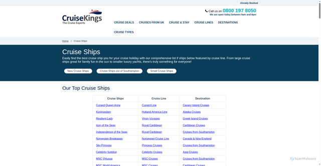 Security scan screenshot of https://www.cruisekings.co.uk/cruise-ships/