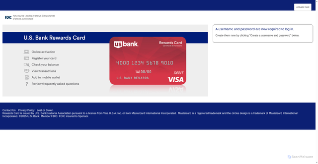 Security scan screenshot of https://usbankrewardscard.com