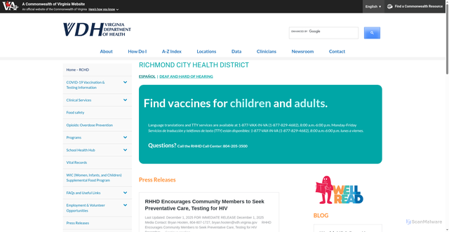 Security scan screenshot of https://www.vdh.virginia.gov/richmond-city/