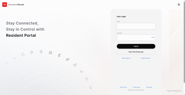 Security scan screenshot of https://residentportal.com