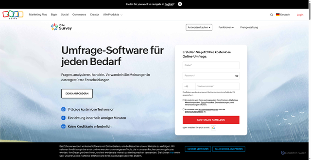 Security scan screenshot of https://survey.zohopublic.eu