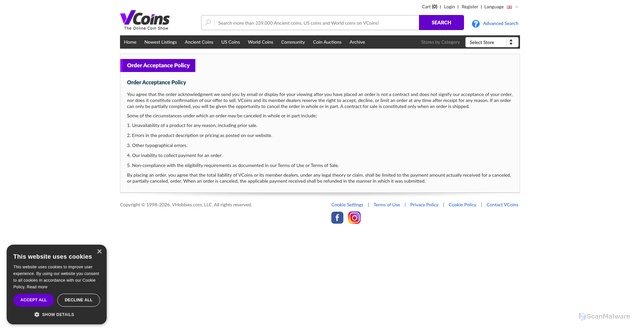 Security scan screenshot of https://www.vcoins.com