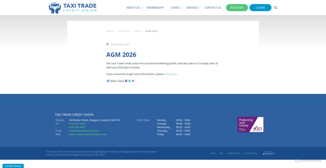 Security scan screenshot of https://taxicreditunion.com/about-us/news/agm-2026/