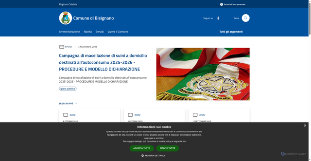 Security scan screenshot of https://www.comune.bisignano.cs.it/it