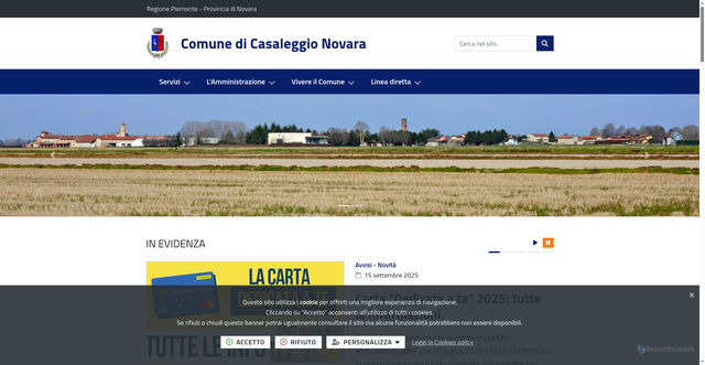Security scan screenshot of https://www.comune.casaleggionovara.no.it/it-it/home