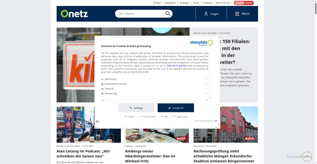 Security scan screenshot of https://onetz.de