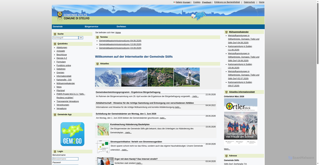 Security scan screenshot of https://www.comune.stelvio.bz.it