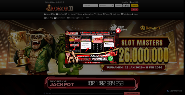 Security scan screenshot of https://xn--rokok11-vb4nu24b.xn--mk1bu44c/desktop/home