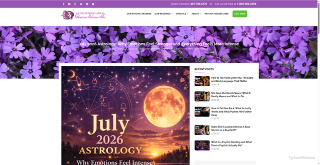Security scan screenshot of https://www.thepsychicline.com/july-2026-astrology