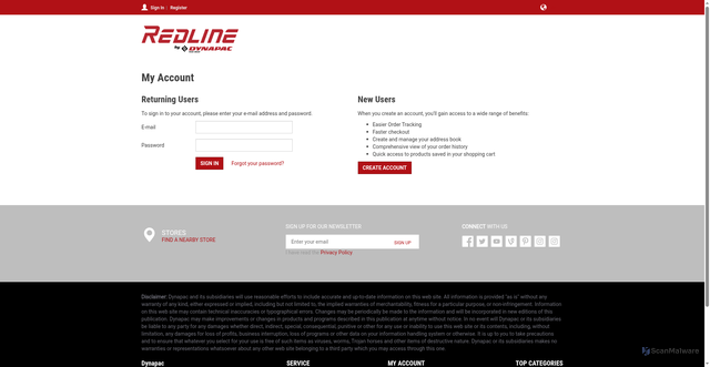 Security scan screenshot of https://shop.redline.info