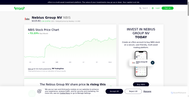 Security scan screenshot of https://www.etoro.com/markets/nbis
