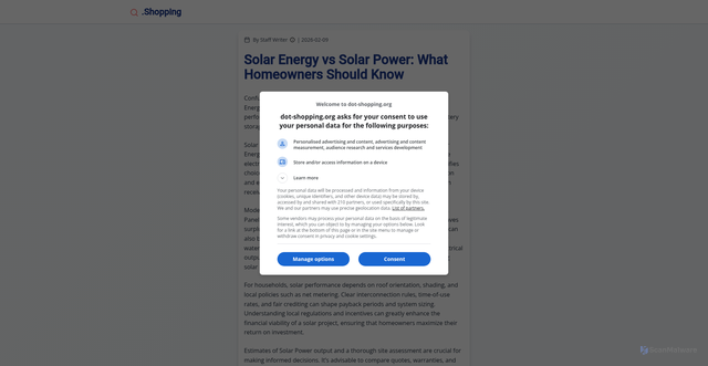 Security scan screenshot of https://www.dot-shopping.org/articles/solar-energy-vs-solar-power-what-homeowners-should-know.html