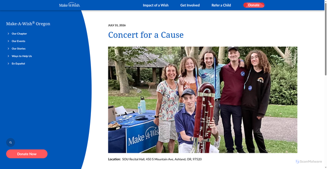 Security scan screenshot of https://wish.org/oregon/concert-cause