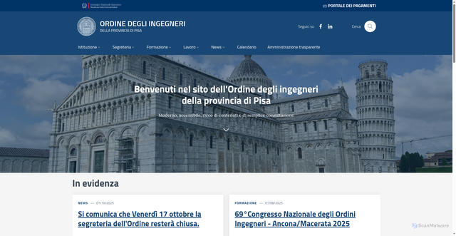 Security scan screenshot of https://www.ordineingegneripisa.it/