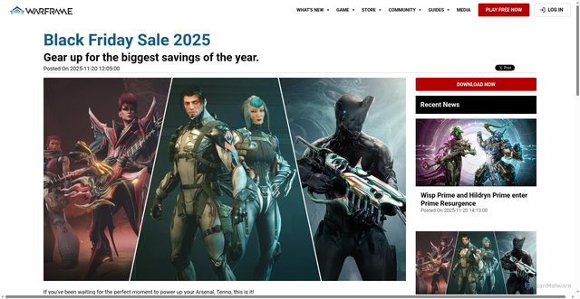 Security scan screenshot of https://www.warframe.com/news/black-friday-sale-2025