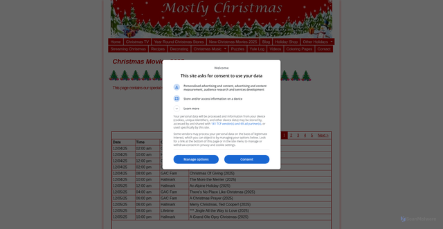 Security scan screenshot of https://www.mostlychristmas.com/christmasmovies/