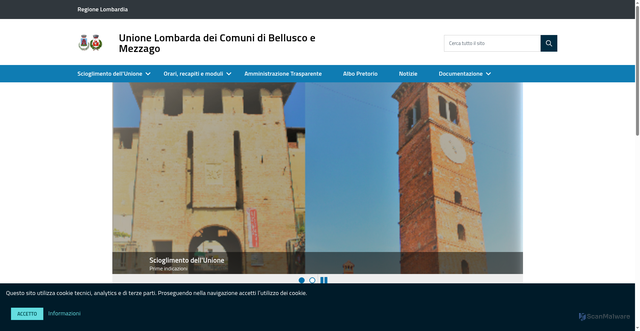 Security scan screenshot of https://unione.belluscomezzago.mb.it/
