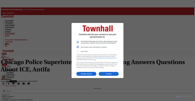 Security scan screenshot of https://townhall.com/tipsheet/amy-curtis/2025/10/06/cpd-presser-townhall-clips-n2664542