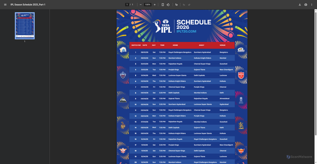 Security scan screenshot of https://documents.iplt20.com/bcci/documents/1773233174530_TATA%20IPL%20Schedule%202026_Part%201.pdf