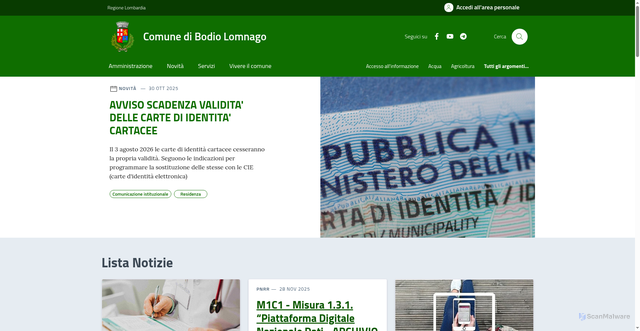 Security scan screenshot of https://comune.bodiolomnago.va.it/