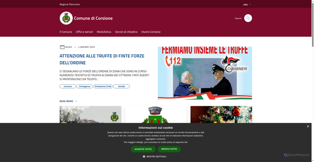 Security scan screenshot of https://www.comune.corsione.at.it/it
