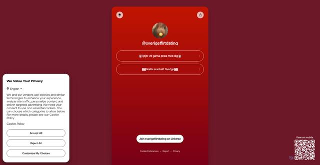 Security scan screenshot of https://linktr.ee/sverigeflirtdating