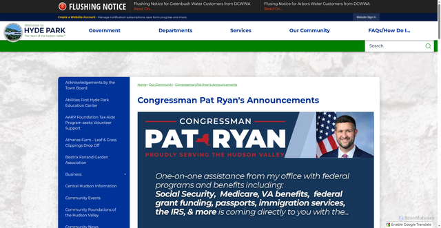 Security scan screenshot of https://www.hydeparkny.gov/783/Congressman-Pat-Ryans-Announcements