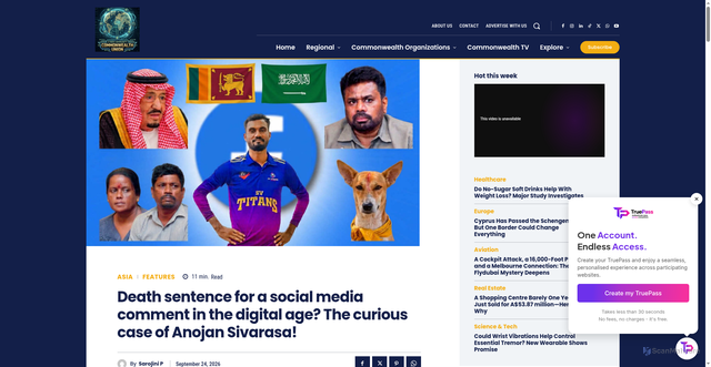 Security scan screenshot of https://www.commonwealthunion.com/death-sentence-for-a-social-media-comment-in-the-digital-age-the-curious-case-of-anojan-sivarasa/