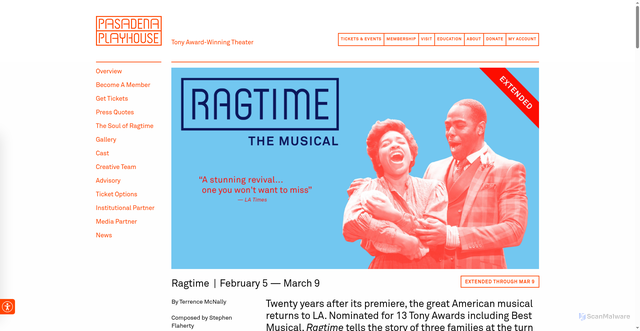 Security scan screenshot of https://www.pasadenaplayhouse.org/event/ragtime/