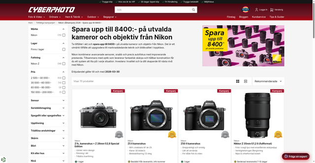 Security scan screenshot of https://www.cyberphoto.se/kampanjer/nikon-varkampanj-2026-spara-upp-till-8400