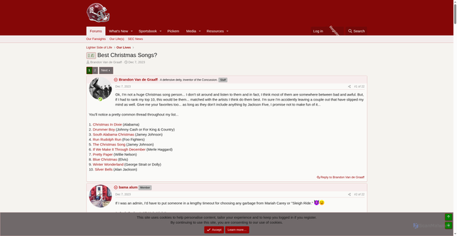 Security scan screenshot of https://rolltidebama.com/threads/best-christmas-songs.558167/