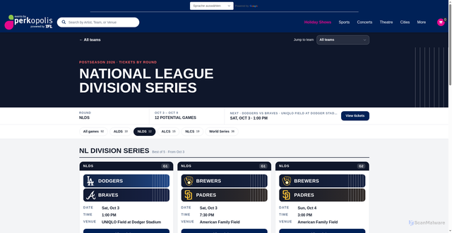 Security scan screenshot of https://www.perkopolis.tflpartners.com/mlb-postseason/all-events?round=nlds