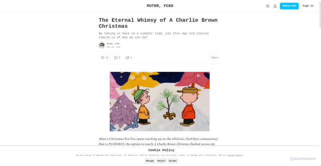 Security scan screenshot of https://muthrfckd.substack.com/p/the-eternal-whimsy-of-a-charlie-brown