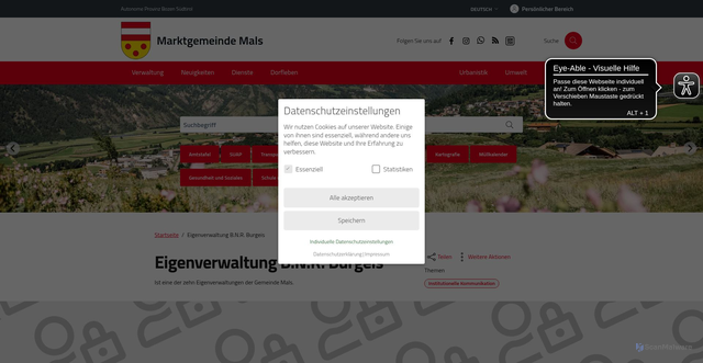 Security scan screenshot of https://www.gemeinde.mals.bz.it/de/Eigenverwaltung_B_N_R_Burgeis_2